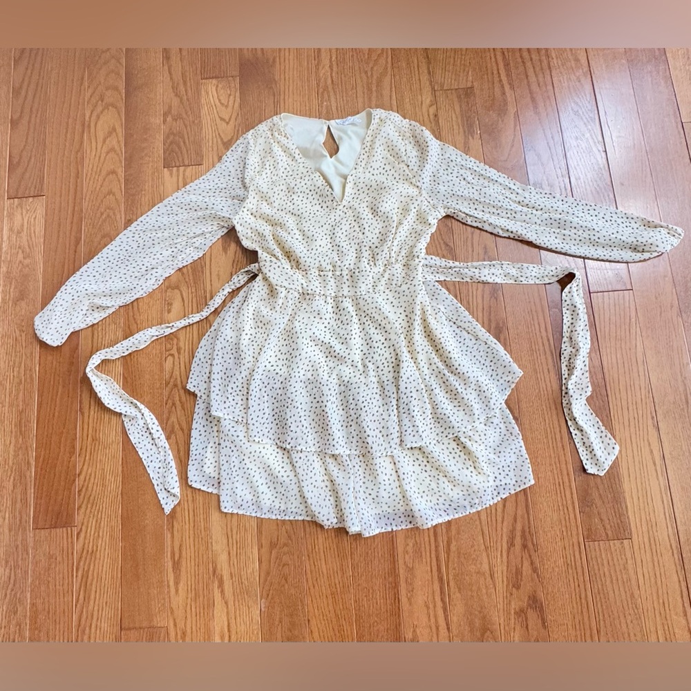 Cream Polka Dot Long Sleeve Dress (Size L) - Picture 1 of 2